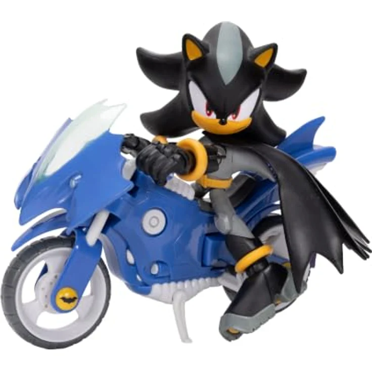 Sonic The Hedgehog DC x Sonic Shadow als Batman & Batcycle Actionfiguren-Set, 13 cm große Shadow-Actionfigur mit 22 Bewegungspunkten und interaktivem Fahrzeug mit beweglichen Rädern und Ständer – Bild 1