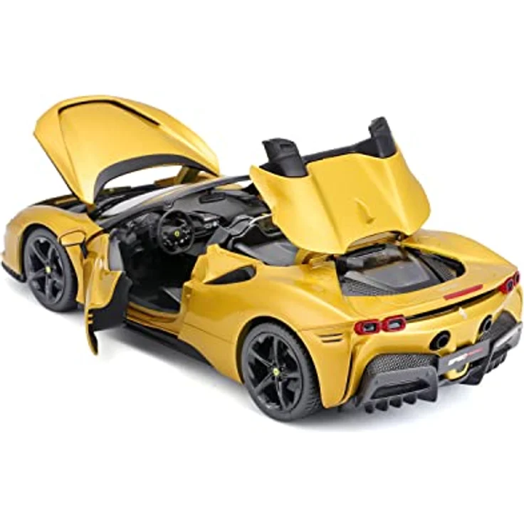 Bburago Ferrari SF90 Spider, Modellauto im Maßstab 1:18, bewegliche Motorhaube, Kofferraum und Türen, Gold, Race & Play Serie (18-16016) – Bild 2