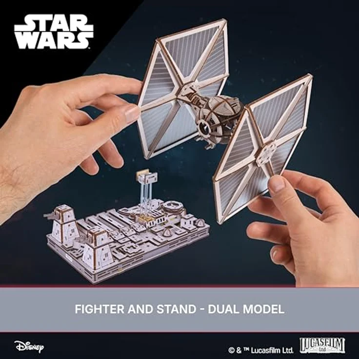 UGEARS Star Wars TIE Fighter 3D Puzzle Holz – Modellbausatz mit verstecktem Motor, naturfarben, für Erwachsene, ohne Kleber, Sammlerstück und Lernspielzeug – Bild 3
