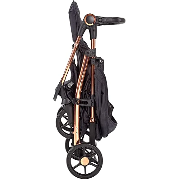 BABYGO Kinderwagen 3 in 1 Styles - Kombikinderwagen Komplettset mit Babywanne, Buggy Sportsitz und Auto-Babyschale - Wickeltasche/Regenschutz/Matratze - Schwarz/Rosegold – Bild 6