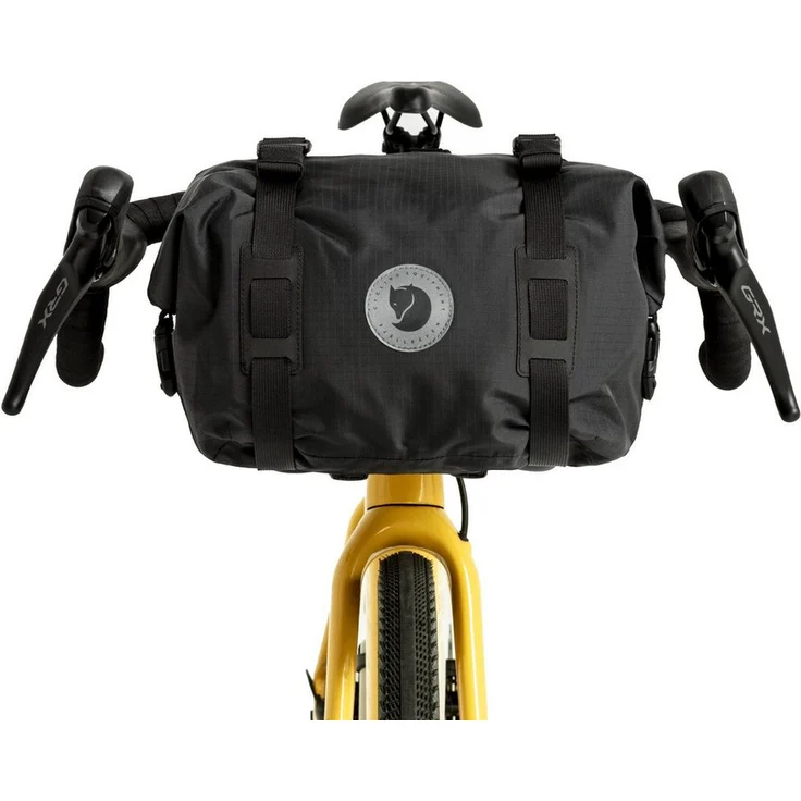 Fjällräven Hoja Handlebar Rolltop, Lenkertasche 23 cm, schwarz, 13 Liter Volumen, wetterbeständig und leicht