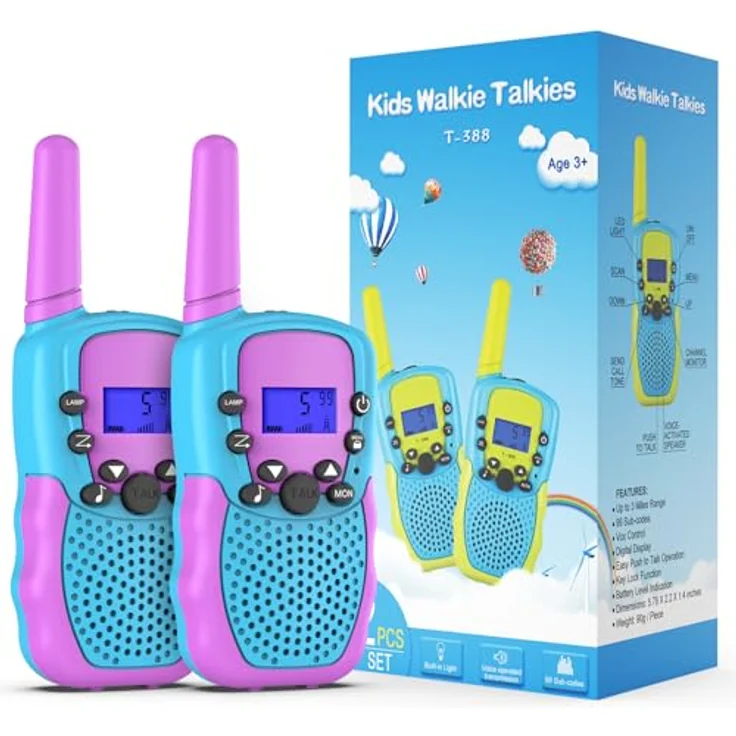 Kearui Walkie Talkies für Kinder, 8 Kanal Funkgerät mit VOX Funktion, LED-Taschenlampe und 3 Meilen Reichweite, Blau-Violett, ideal für Abenteuer im Freien, Camping und Wandern – Bild 1