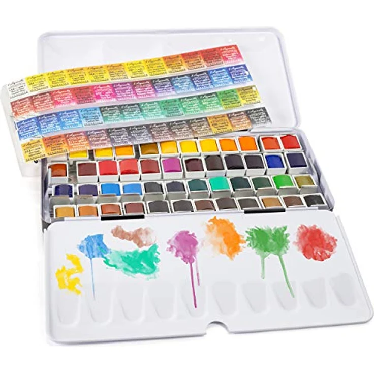 Sennelier Aquarelles Metalldose Set mit 48 halben Näpfen und 1 Pinsel, ideal für Aquarellmalerei – Bild 2