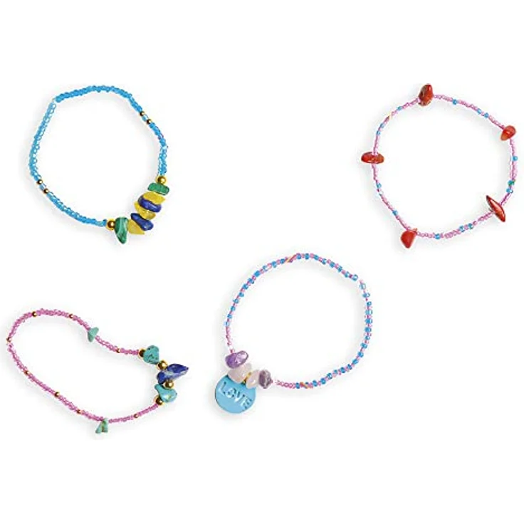 Janod Kreativset Glücksstein-Schmuckstücke, Bastelset zur Herstellung von 16 Armbändern und Halsketten aus echten Steinen, ab 8 Jahren – Bild 4