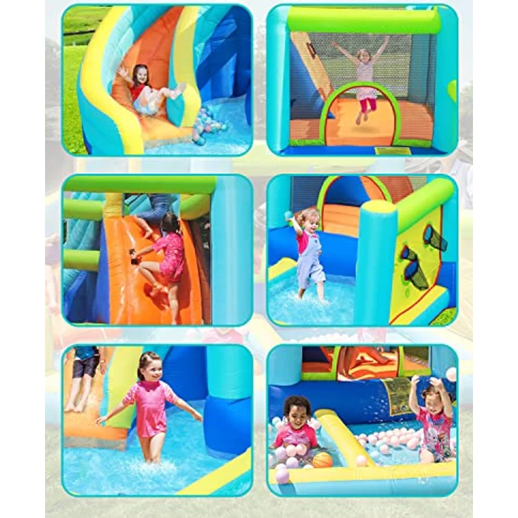 FBSPORT Hüpfburg, 6-in-1 Wasserspielcenter mit Gebläse, Trocken/Wasserrutsche, Planschbecken, Kletterwand und Basketballkorb, geeignet für bis zu 5 Kinder/180 kg, für Indoor & Outdoor – Bild 3