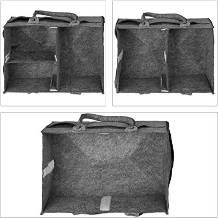 relaxdays Wickeltasche Baby Windel Caddy Filz, Dunkelgrau, 11 Fächer, individuell anpassbar, tragbar – Bild 6