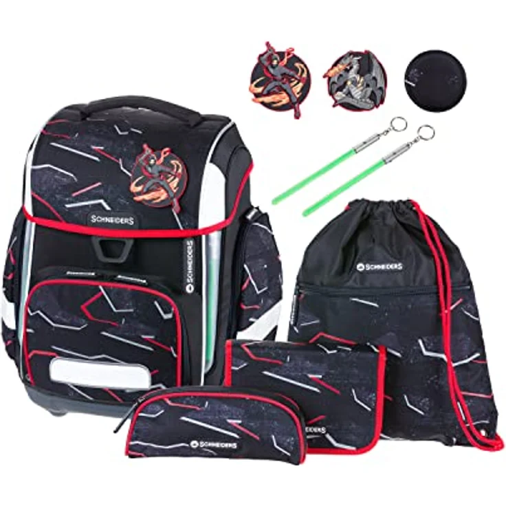 Schneiders 78395-080 - Schulranzen Ergolite Dragon Hero, 9-teiliges Set, Schwarz mit graphischen Motiv, ergonomisches Tragesystem, Leuchtstäbe – Bild 1