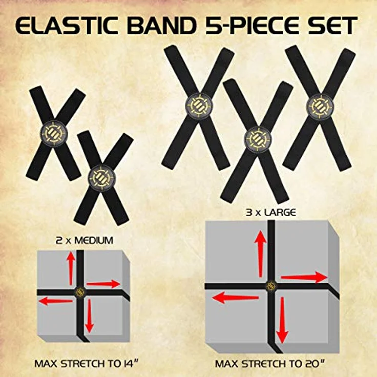 ENHANCE Brettspielbänder, Elastische Boxbänder mit Strukturiertem Griff, 5er-Set für Brettspielboxen, Tabletop-Spiele und Kartenspiele, Schwarz – Bild 2