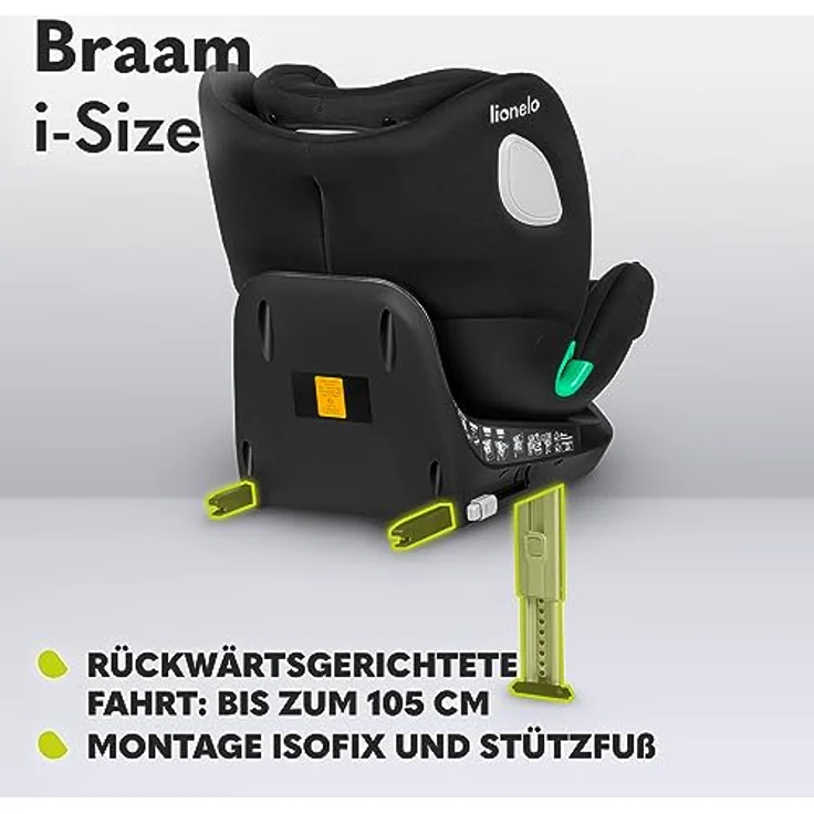 lionelo Autokindersitz BRAAM i-SIZE, 4-in-1-Sitz, ISOFIX + Stabilisierungsfuß, sehr sicher, schwarz – Bild 6