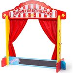 Bigjigs Showtime Puppentheater, Holz mit roten Vorhängen und Kreidetafel, fördert kreatives Rollenspiel