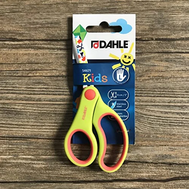 DAHLE Kinderschere KIDS, 5 Zoll (13cm), linkshändig, grün mit Blob-Motiv, ergonomische Softgriffe – Bild 2