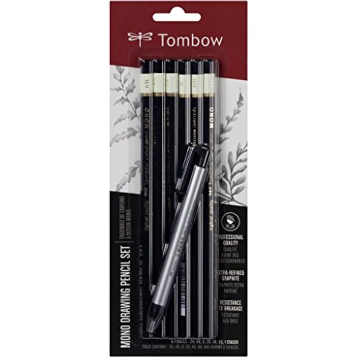 Tombow Mono-6PC-Zeichen Set, 6 Bleistifte und 1 Präzisionsradierer Zero MONO-6PC-SET, hochwertige Bleistifte mit unzerbrechlicher Graphitmine, inklusive nachfüllbarem Präzisionsradierer