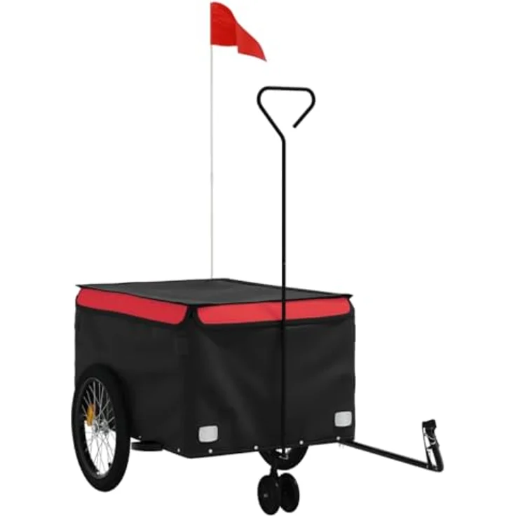 vidaXL Fahrradlastenanhänger Fahrradanhänger Schwarz und Rot 45 kg Eisen, Robuster Fahrradanhänger mit Deichsel und Sicherheitsflagge – Bild 1