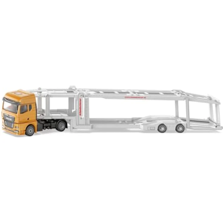 Siku 3944, MAN Autotransporter, 1:50, Inkl. 2 Spielzeug-Autos, Metall/Kunststoff, Orange/Silber, Abkoppelbarer Anhänger, Absenkbare Plattform – Bild 2