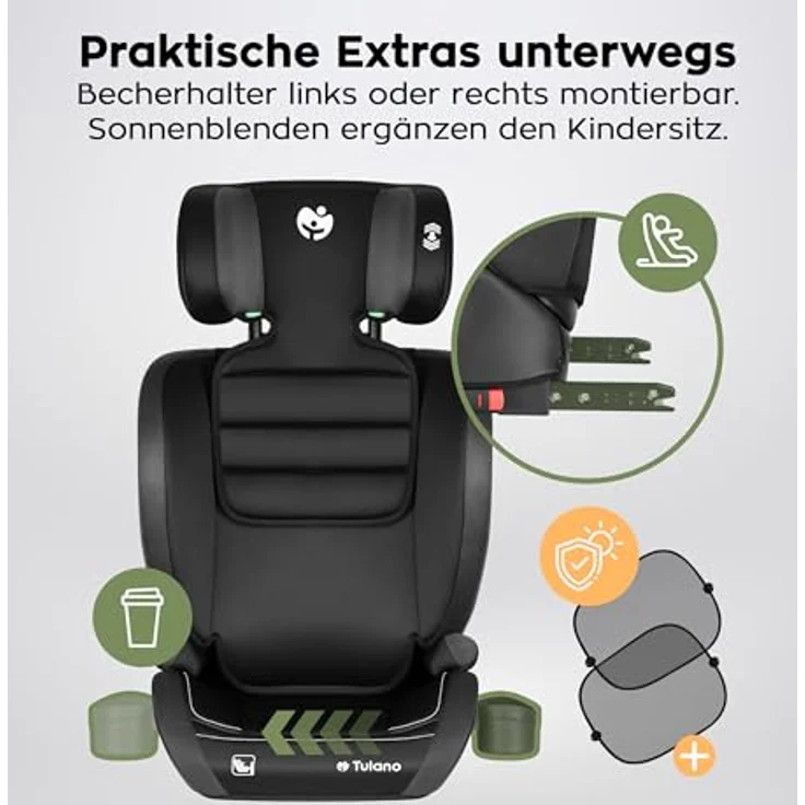 Tulano Joy 25, Kindersitz mit i-Size-Zulassung, verstärkter Kopfstütze, schwarz-grau – Bild 3