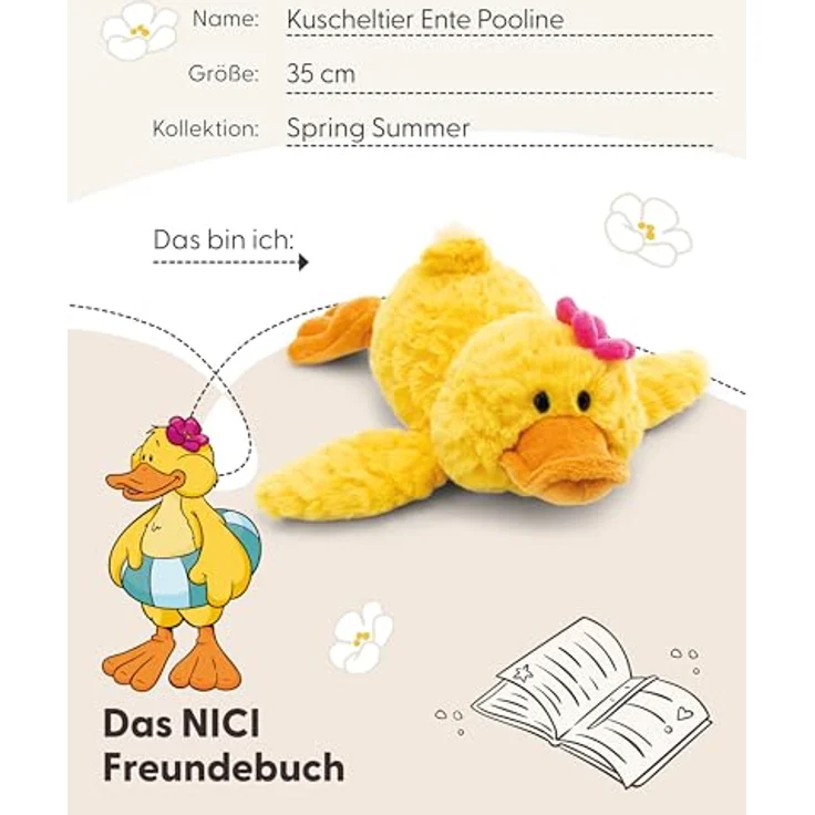 NICI Kuscheltier Ente Pooline 35cm, gelb, weiches Plüschstofftier mit pinker Blüte, ideal zum Kuscheln und Spielen, tolle Geschenkidee - 62899 – Bild 5