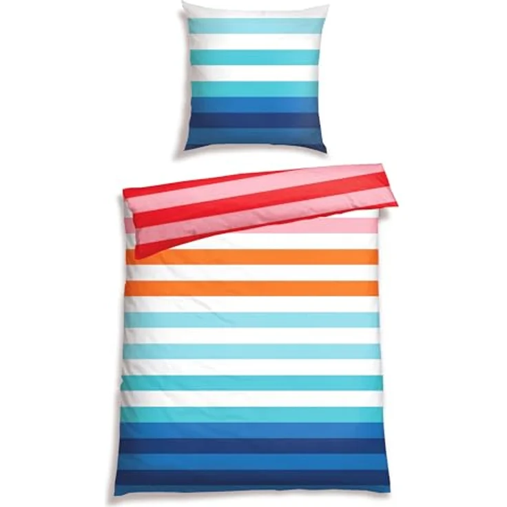 Schiesser Bettwäscheset Happy Stripes | Renforcé | 100% Baumwolle aus nachhaltiger Produktion | Türkis – Bild 4
