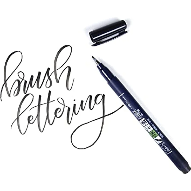 TOMBOW Fudenosuke, Filzstift mit weicher Spitze für Kalligraphie und Handlettering, schwarz – Bild 2