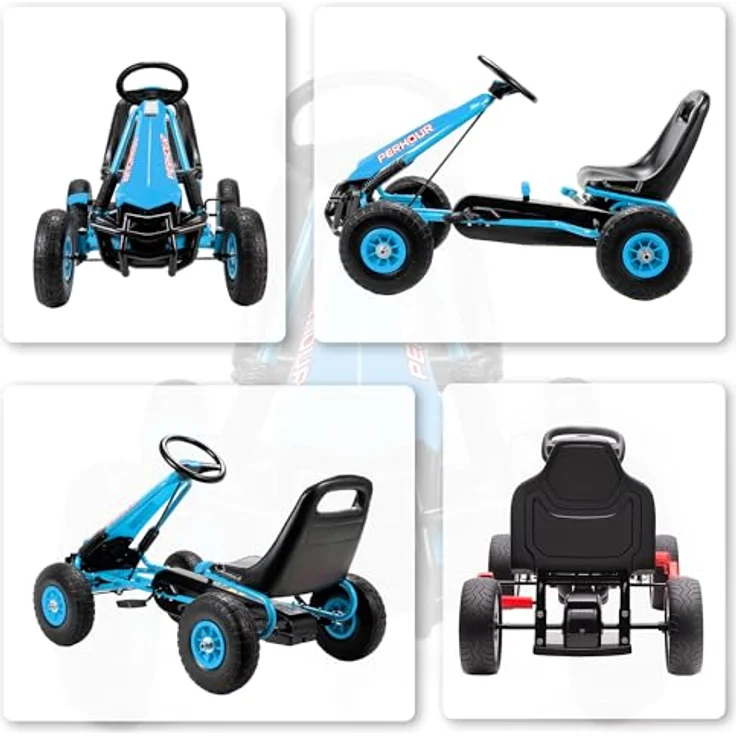 AIYAPLAY Go-Kart Tretauto mit verstellbarem Sitz, Handbremse und Vor- und Rückwärtsgang, für Kinder 3-8 Jahre, Blau – Bild 9