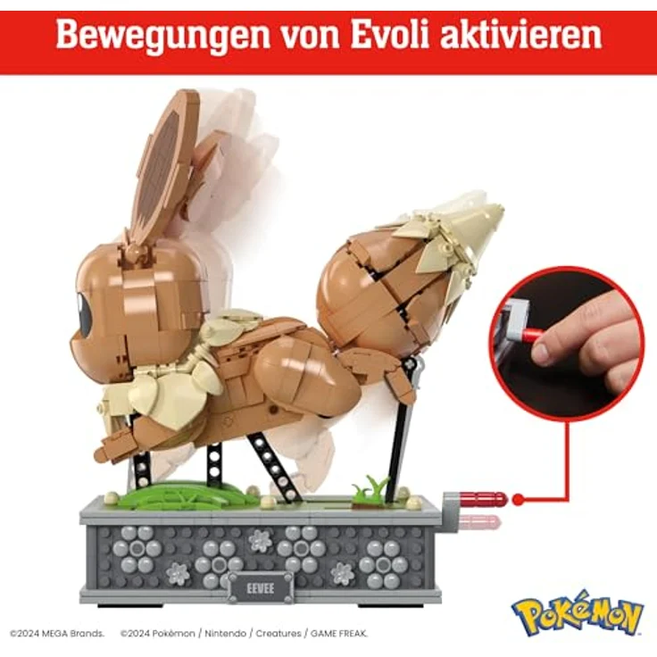 MEGA Pokémon Actionfigur-Bauset, bewegliches Evoli mit 1381 Teilen, zum Laufen an der Kurbel drehen, Spielzeug für Sammler zum Zusammenbauen und Präsentieren, HTH71 – Bild 4