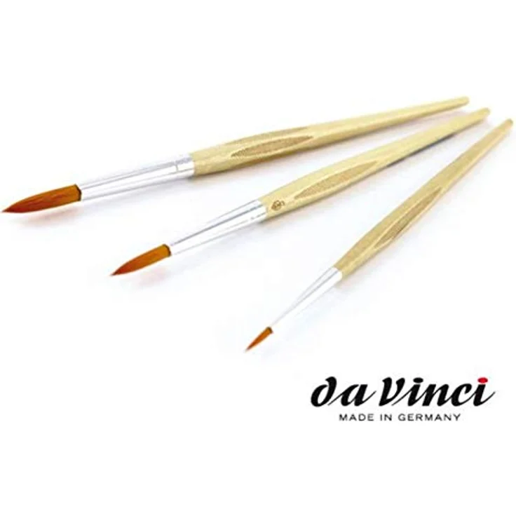da Vinci junior Pinsel-Set 6-teilig, Künstlerpinsel für Acryl-, Öl-, Aquarell- und Wasserfarben, 3 runde und 3 flache Pinsel in Größen 4, 8, 12, braun – Bild 2