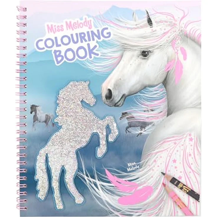 Depesche 12765 Miss Melody - Malbuch mit 20 Seiten zum Gestalten von Pferde-Motiven, Stickerbogen und Pailletten-Verzierung – Bild 1