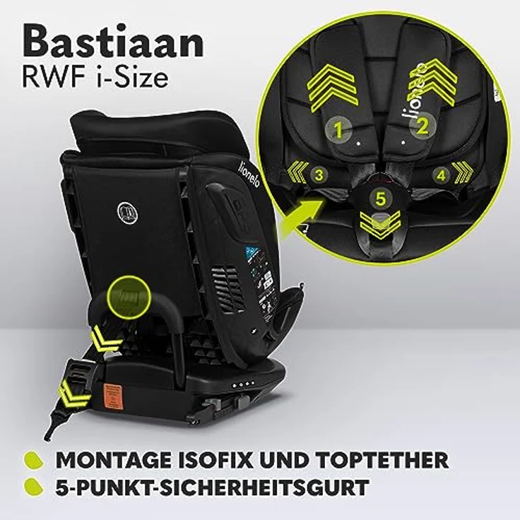 lionelo Autokindersitz Bastiaan RWF i-Size, 4 Sitze in 1/360' drehbare Basis / ISOFIX / Top-Tether, Farbe: variabel – Bild 5
