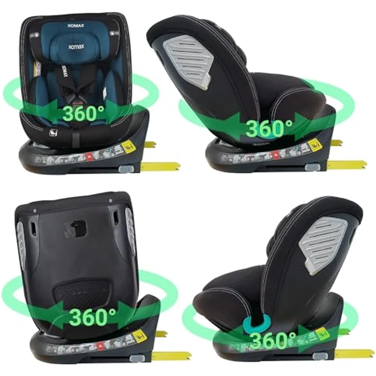 XOMAX Autokindersitz Diana, drehbar 360°, ISOFIX, 0-12 Jahre, ECE R129, schwarz/blau – Bild 4