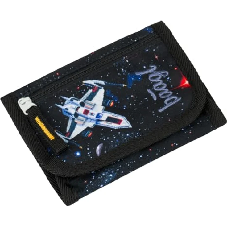 Baagl Brustbeutel Kinder, Mini Portemonnaie für Jungen, Geldbörse mit Reißverschluss Münzfach, Pixel Space, 14,5 x 8,5 cm – Bild 1