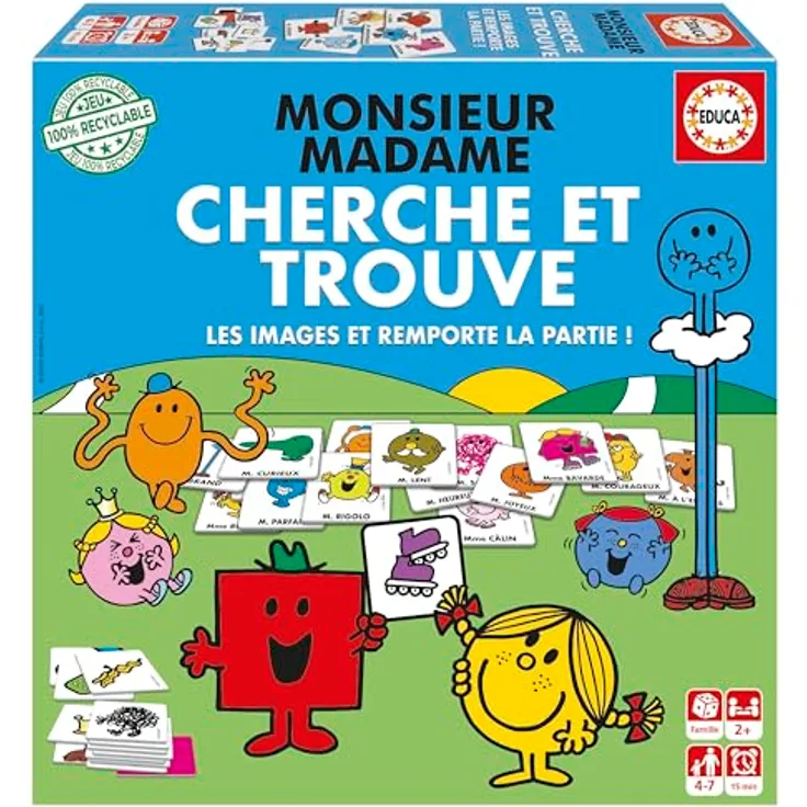 Educa Mr. Men and Women Lernspiel, Französisch für 2 Spieler aus Pappe