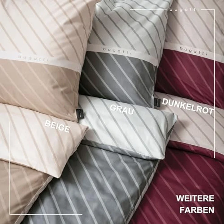 bugatti Bettwäsche 135 x 200 cm, Mako Satinbettwäsche gestreift beige - 100% Baumwolle, weich, waschbar & mit Reißverschluss – Bild 5