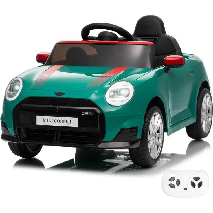 Vrooomy MINI Cooper JCW Kinder Elektroauto 12V, mit Fernbedienung, MP3-Player, Grün, für 1 bis 5 Jahre