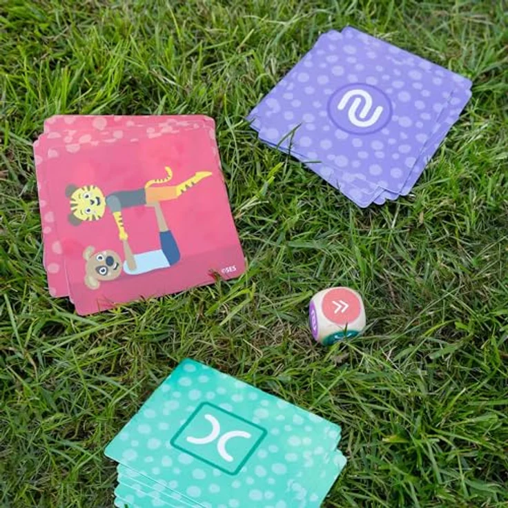 SES Creative Akrobatische Tiere, Yoga-Spielset für Kinder ab 5 Jahren, 27 Karten + Würfel, Outdoor Motorik-Aktivitäten, Made in Holland – Bild 3