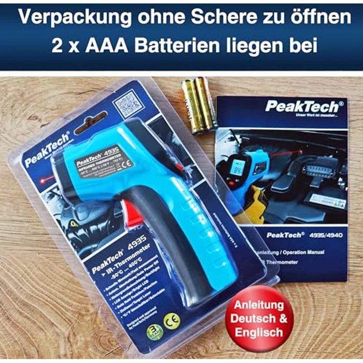 PeakTech Infrarot-Thermometer P 4940, Temperaturmessung von -50 °C bis +600 °C, Laser und LCD-Anzeige mit Hintergrundbeleuchtung – Bild 6