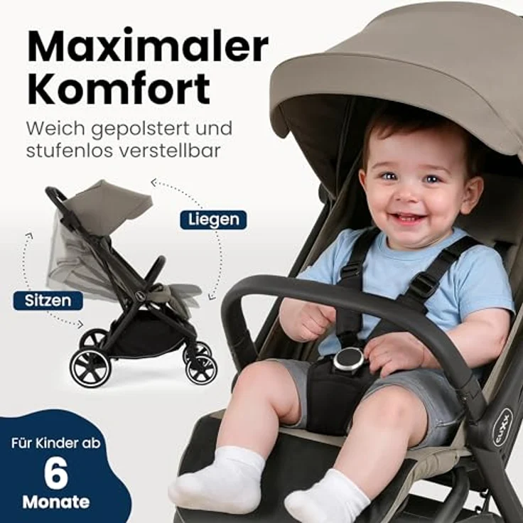Hartan Kinder-Buggy Clixx, kompakter Buggy mit Regenschutz, Cupholder und Ledergriff, große Räder für alle Wege – Bild 3