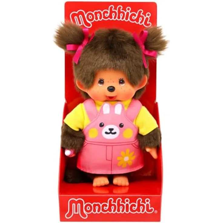 Monchhichi Plüschfigur Mädchen im Häschen-Kleid mit Zöpfen, 20 cm Puppe für Kinder ab 2 Jahren
