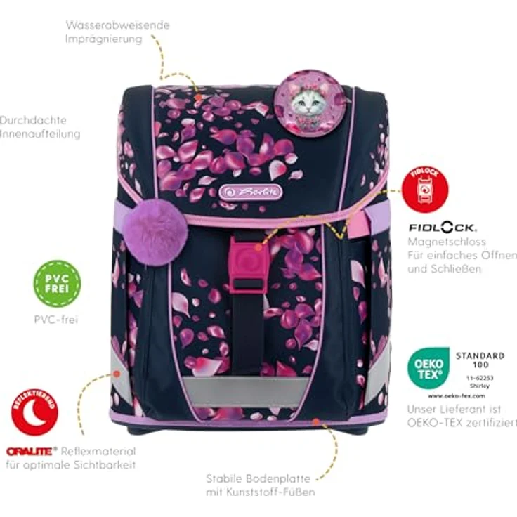 Herlitz Schulranzen FiloActive Plus Blossom Dance Kitten, 6-teiliges Set in schwarz-pink-lila mit ergonomischem Rückensystem und wasserabweisender Imprägnierung – Bild 4