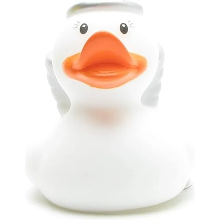 Duckshop Badeente, personalisierbar Engel Ente mit Wimpern, weiß, Quietschefunktion, 8 cm – Bild 5