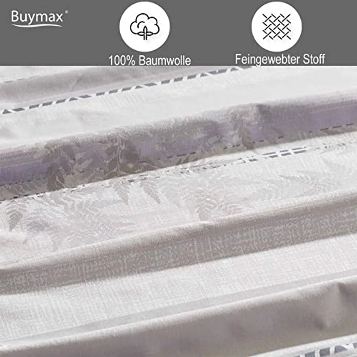Buymax Bettwäsche 135x200 Baumwolle 2-Teilig Bettgarnitur mit Bettbezug und Kissenbezug 80x80 Renforce Bettwäsche-Set Botanisch Blätter Zweige, Pastell Grau - Preisvergleich – Bild 3