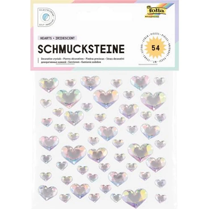 folia Schmucksteine transparent HEARTS IRIDESCENT, 54 Stück, selbstklebend mit irisierendem Glanz – Bild 2