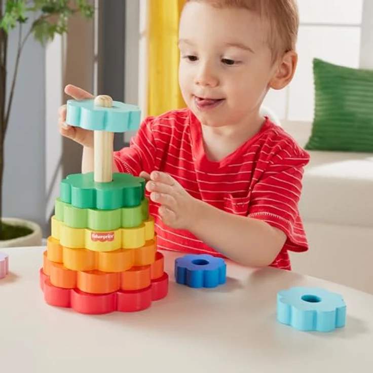 Fisher-Price® Ring-Stapelspielzeug aus Holz, FSC-zertifizierte, bunten Ringe, Bogenform – Bild 2