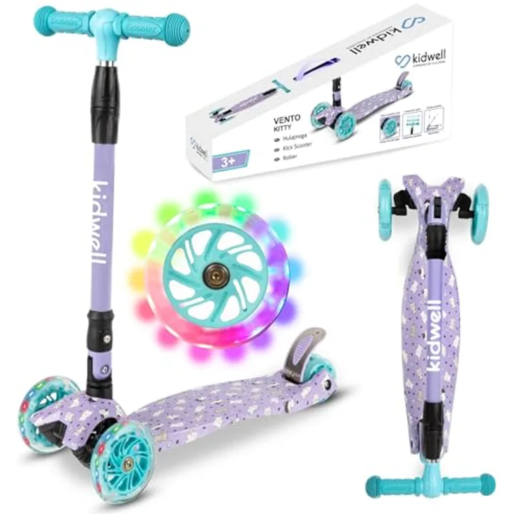 COIL VENTO Dreiradscooter Kinderroller, Tretroller mit ABEC-7-Lager, 3-stufiger Lenkradverstellung und LED-Rädern