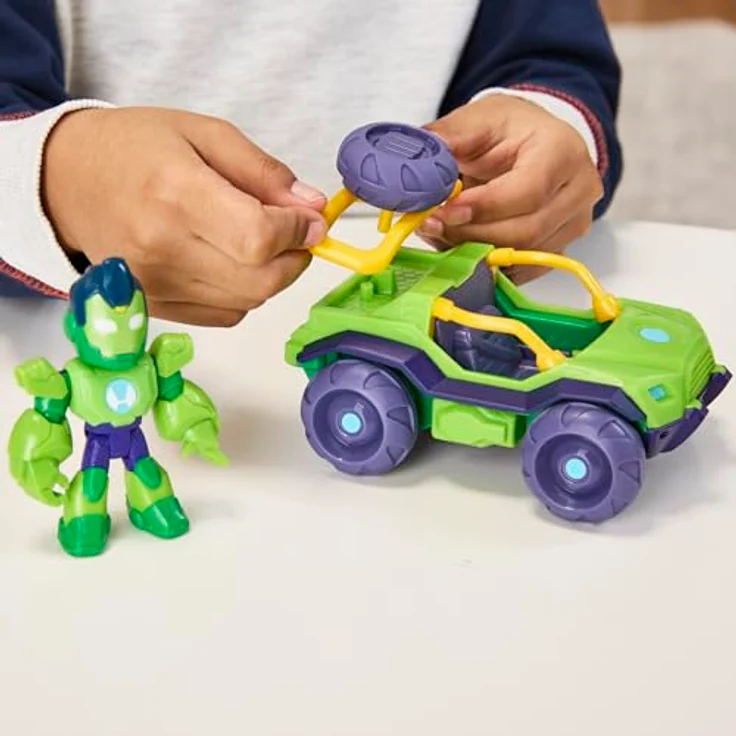 Marvel Iron Man and His Awesome Friends Iron Hulk Action-Figur & Fahrzeug, 2-in-1 Superhelden-Spielzeug für Kinder ab 4 Jahren, grün – Bild 5