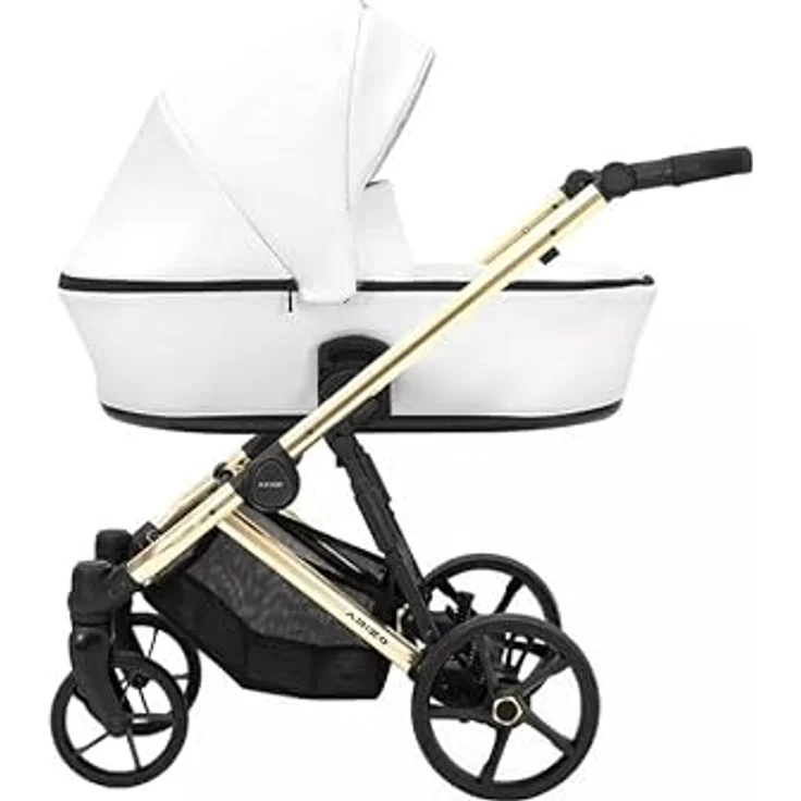 Kunert Kinderwagen Arizo Premium 12 White Eco, goldener Rahmen, leichter Buggy mit hoher Funktionalität