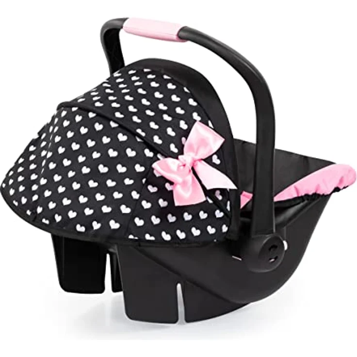 Bayer Design 67960AA Puppenautositz mit Dach, verstellbarem Griff, Puppenzubehör, rosa, schwarz, Herzen – Bild 3