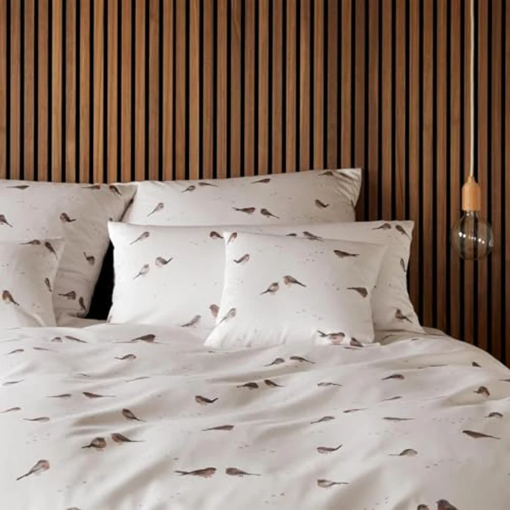 Elegante Mako-Satin Bettwäsche Rotkehlchen Natur 135 x 200 cm + 80 x 80 cm, Kinderbettwäsche mit niedlichen Vogelmotiven in Rot – Bild 2