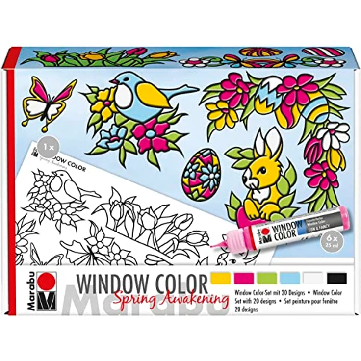 Marabu Window Color Set Spring Awakening, 8-teiliges Bastelset mit 6 Farben und Malvorlage für Fensterbilder – Bild 2