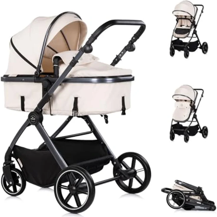 Chipolino Kombikinderwagen Pearl 2 in 1, umbaubar mit Rucksack und Fußsack, Federung, beige – Bild 1