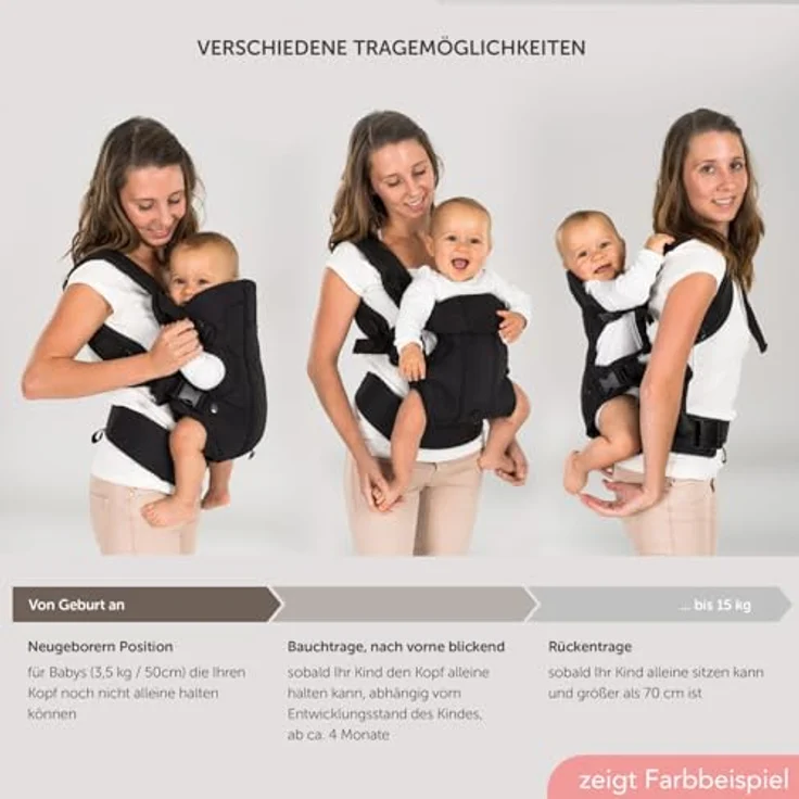 Fillikid Bauchtrage WALK, ergonomische Babytrage in beige mit 4 Tragemöglichkeiten, geeignet für 0-20 Monate bis 15 kg – Bild 6