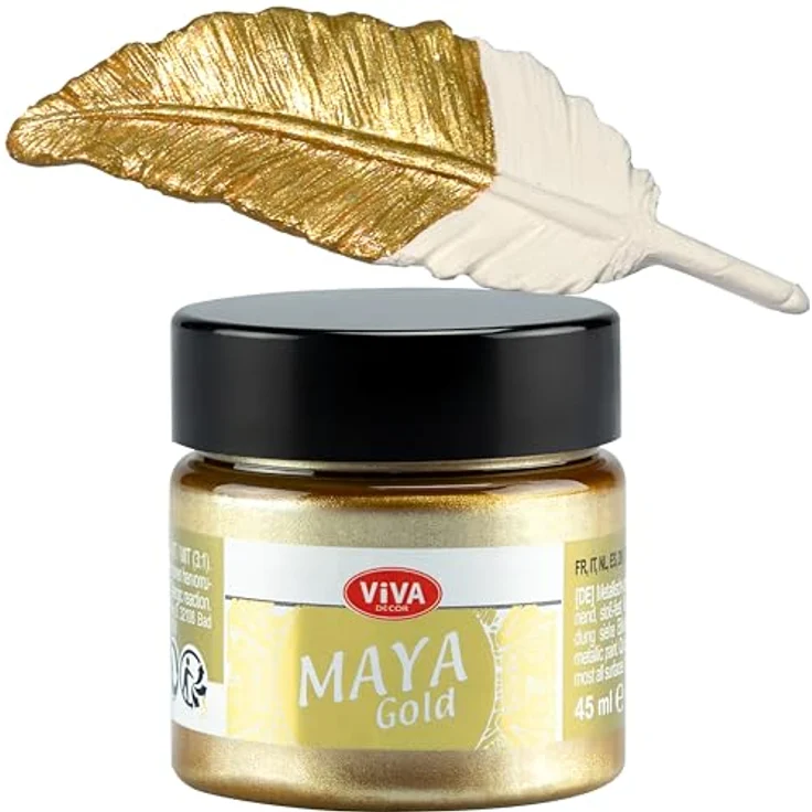 Viva Decor Maya Gold 45ml, Metallic-Acrylfarbe in Gold für Holz, Glas und Porzellan - stoßfest, wischfest, wetterfest für glänzende Metallic-Effekte – Bild 1